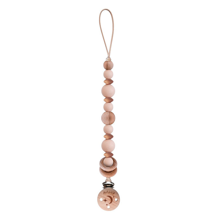 Composée de perles colorées en silicone et de perles en bois naturel, l’attache tétine “Mercure” est idéale pour ne plus perdre la tétine de bébé