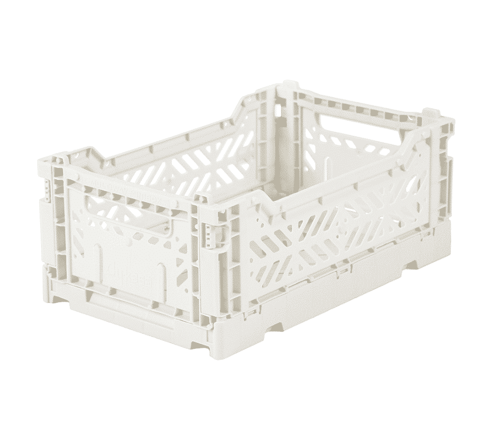 Rangez la totalité des petites choses qui traînent dans ces jolies cagettes pliables en plastique intégralement recyclé.